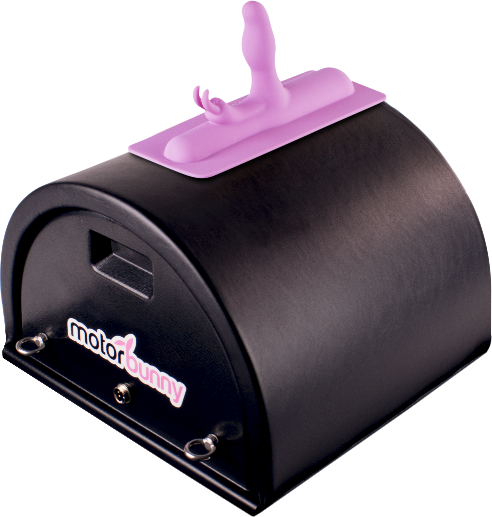 Black motorized device with a pink attachment on top.