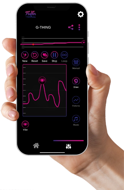 User interface of the Fluffer app by Motorbunny on a smartphone screen held in a hand