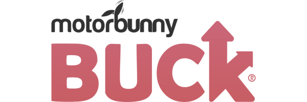Logo with text 'motorbunny BUCK' and an upward arrow.