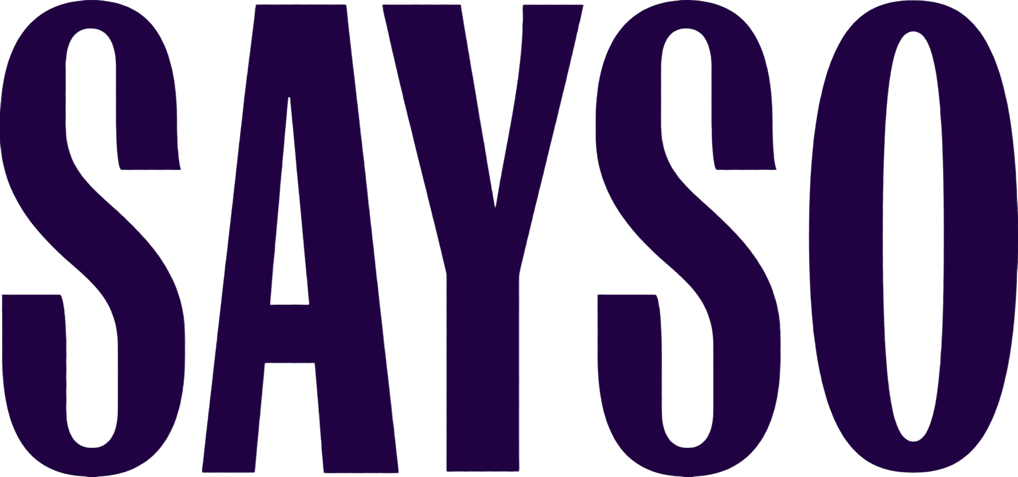 The word 'SAYSO' in bold, dark purple letters on a transparent background.