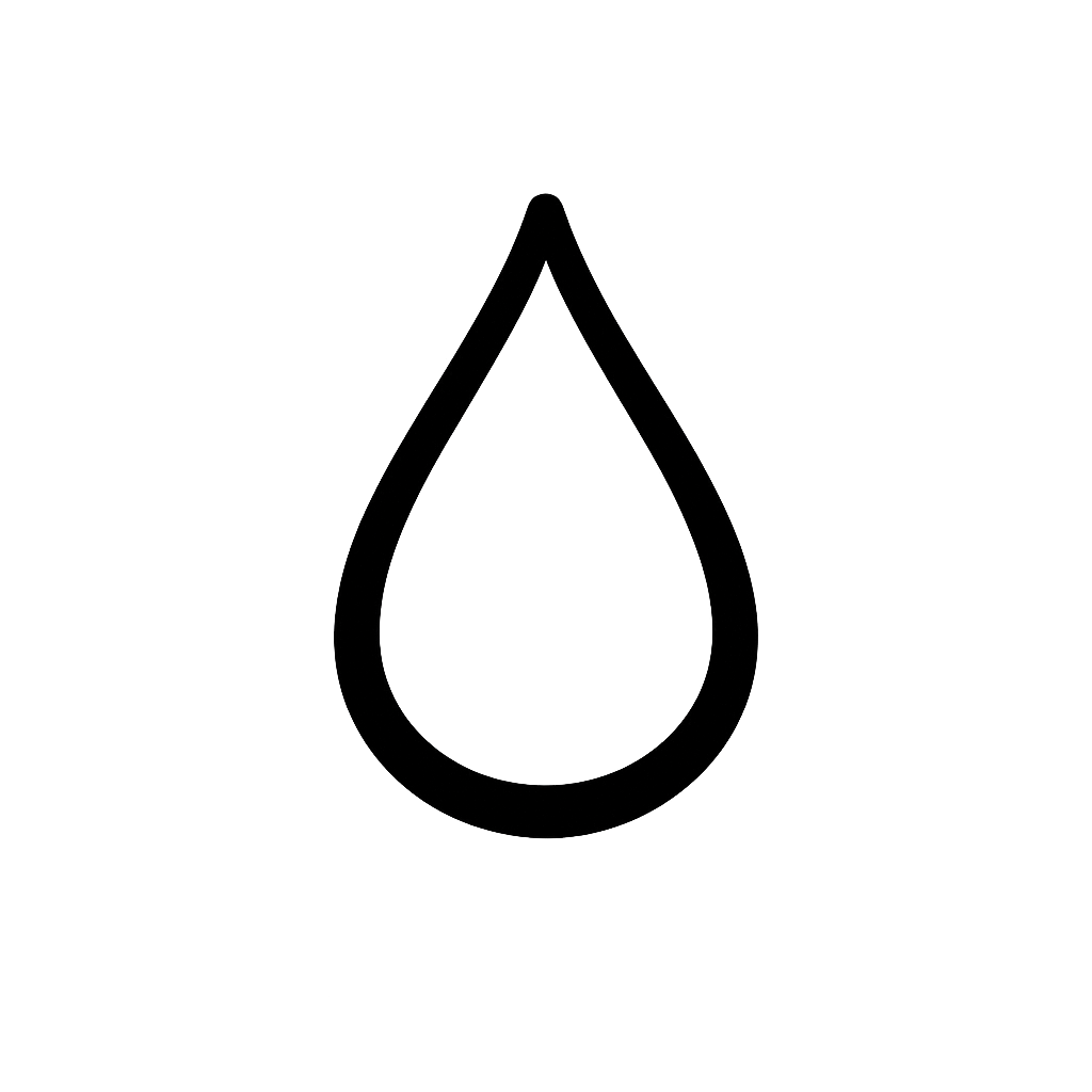 A simple black outline of a teardrop or water drop on a white background.