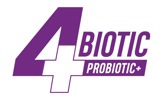 Purple and white logo with '4 Biotic Probiotic+' text.
