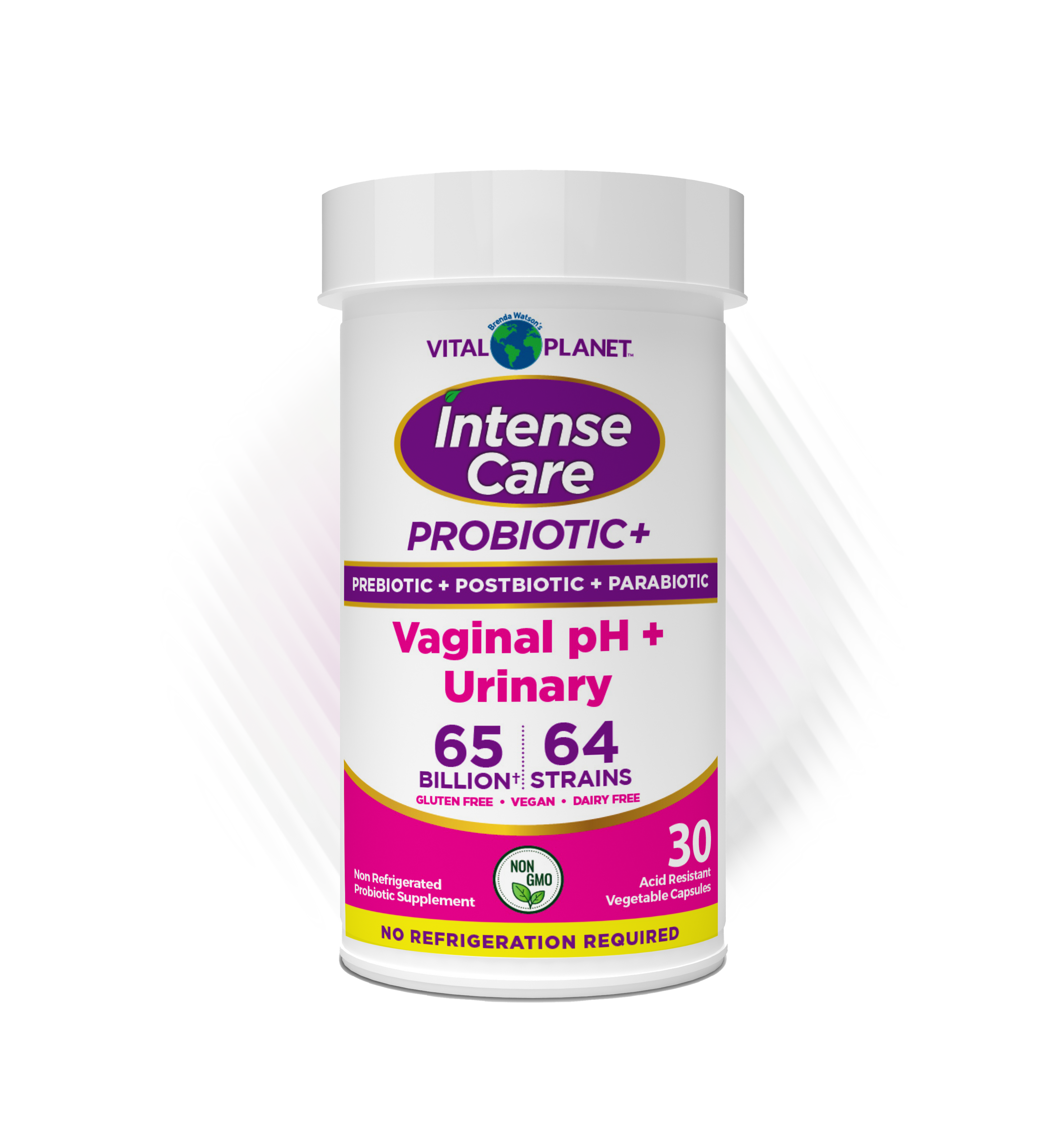 Vital Planet Intense Care Probiotic+ supplement bottle with product details.