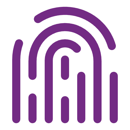 Purple fingerprint icon on a white background.