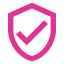 A pink shield icon with a checkmark inside.