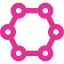 A pink icon of a hexagon formed by six connected circles.