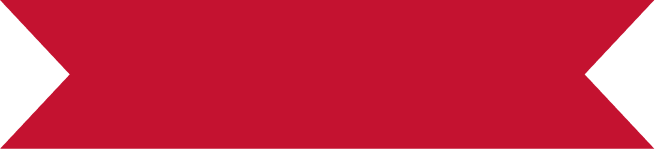 A red ribbon banner with notched sides.