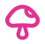 A simple, pink outline icon of a mushroom.