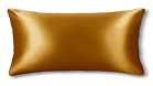 Golden rectangular pillow with a smooth, shiny surface.