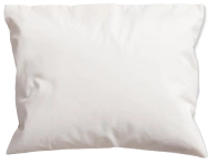 A plain white pillow against a white background.