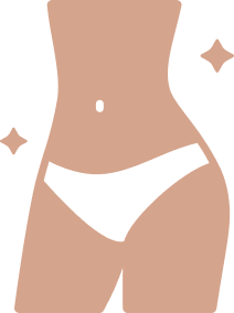 A stylized icon of a woman's slim torso in white underwear, with sparkles on either side.