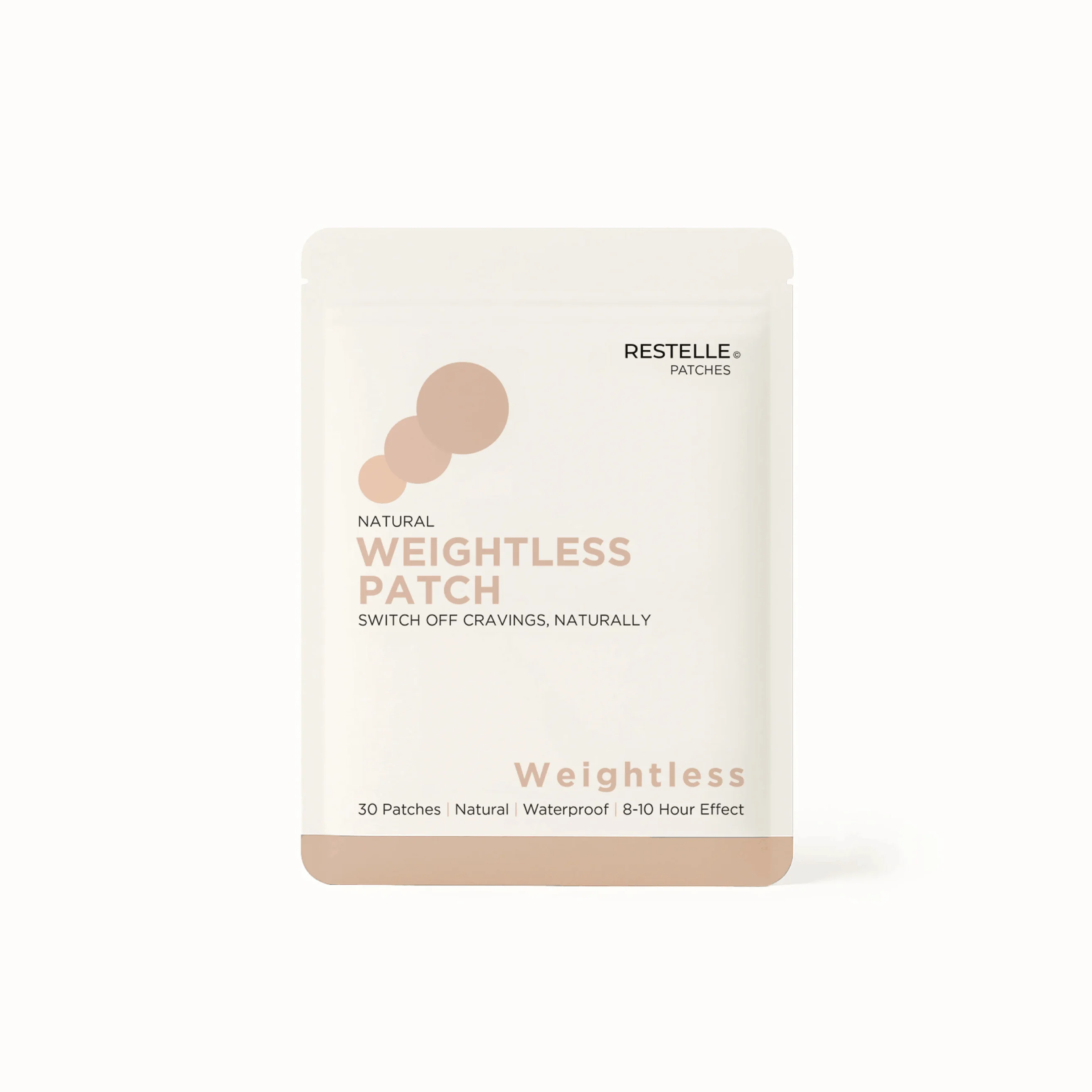 A white packet of Restelle Natural Weightless Patches against a plain white background.