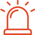 Red emergency siren icon with light rays.