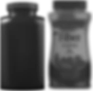 Two blurred bottles, one dark and one with a label, side by side.