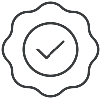 A checkmark inside a badge icon, symbolizing approval or completion.
