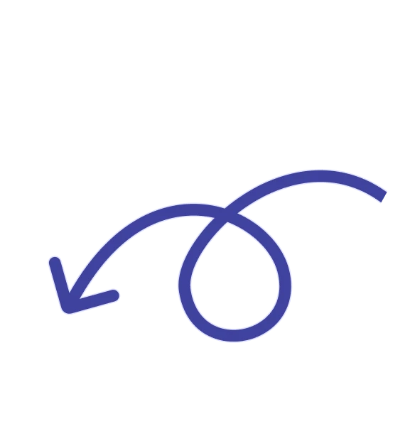 Blue arrow with a loop on a transparent background.
