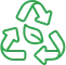Green recycling symbol with three arrows forming a triangle.