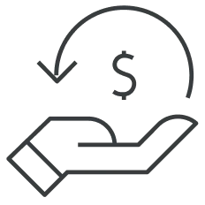 A hand under a dollar sign with an arrow encircling it.