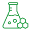 Green laboratory flask with bubbles icon on a transparent background.