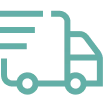 'Simple green delivery truck icon with speed lines.'