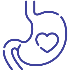 Outline of a stomach with a heart inside.