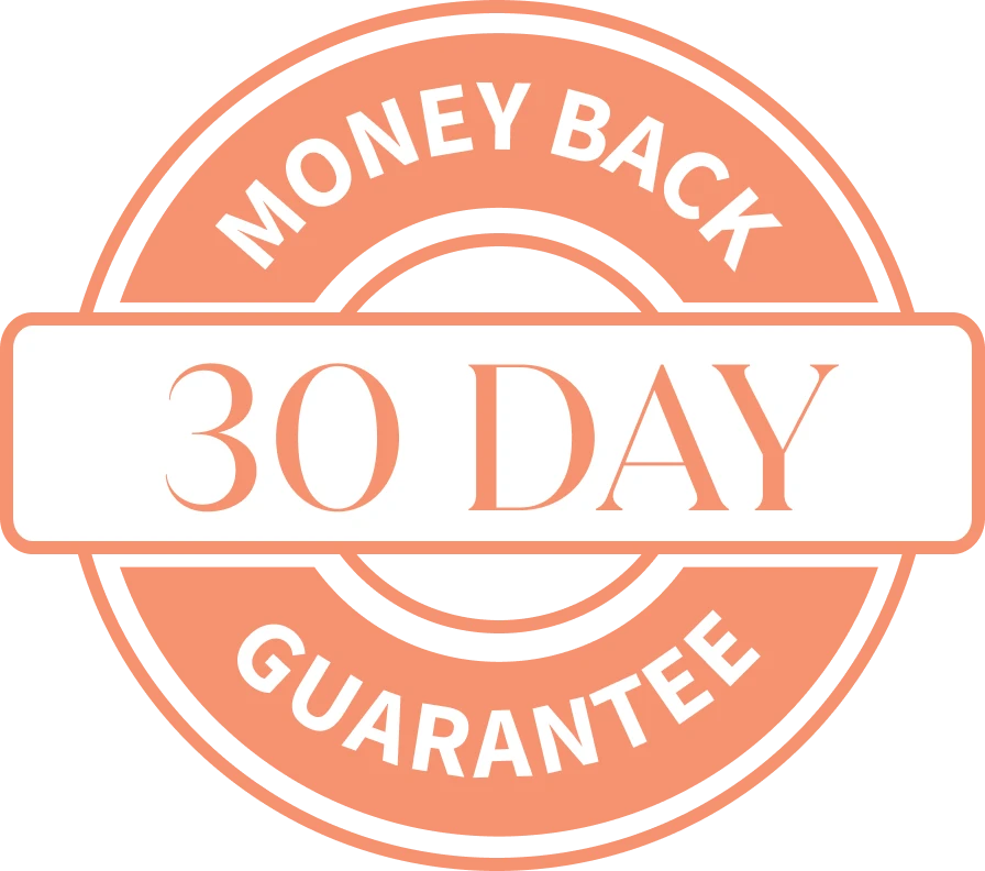 '30-day money-back guarantee badge in orange and white colors.'