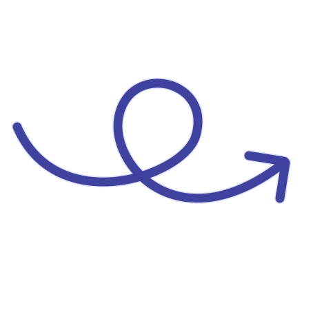 A blue, looping arrow pointing to the right on a transparent background.