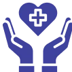 Icon of hands holding a heart with a medical cross.