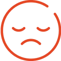 A red sad face icon with closed eyes and a frown.