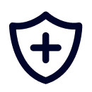 Icon of a shield with a plus sign in the center.