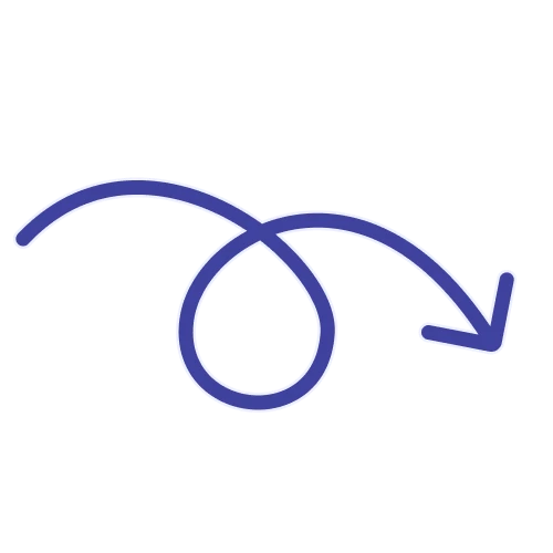 Blue arrow with a loop and downward point on a white background.