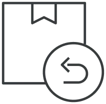 Outline of a box with a circular arrow.
