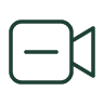 A line icon of a video camera with a minus sign inside it.