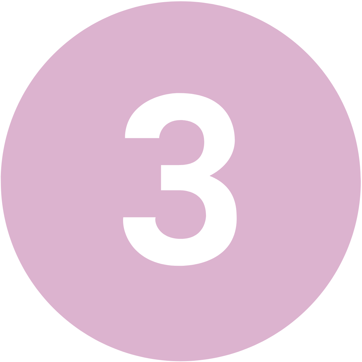 White number three on a pink circular background.