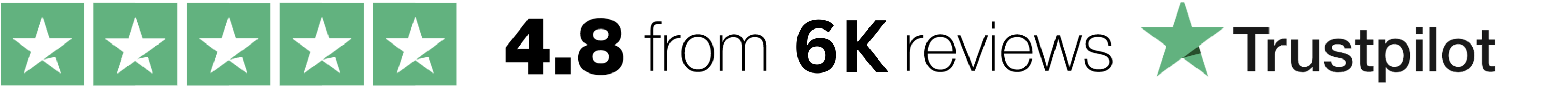 Trustpilot rating banner showing 4.8 stars from 6K reviews.