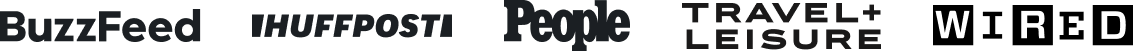 Logos for BuzzFeed, HuffPost, People, Travel + Leisure, and Wired, displayed in a row.