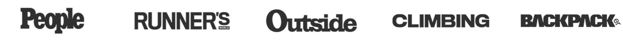 Logos of various outdoor and sports magazines in black text on a white background.