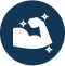 Icon of a flexed arm with sparkles on a blue circular background.