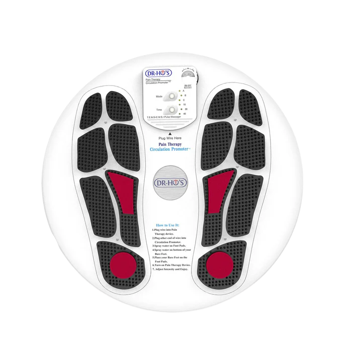 Foot massager with black and red foot pads and control panel on top.