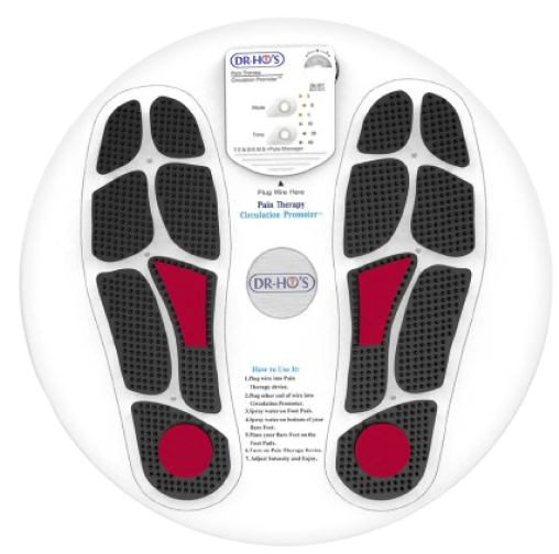 Foot massager with black and red pads and control panel.