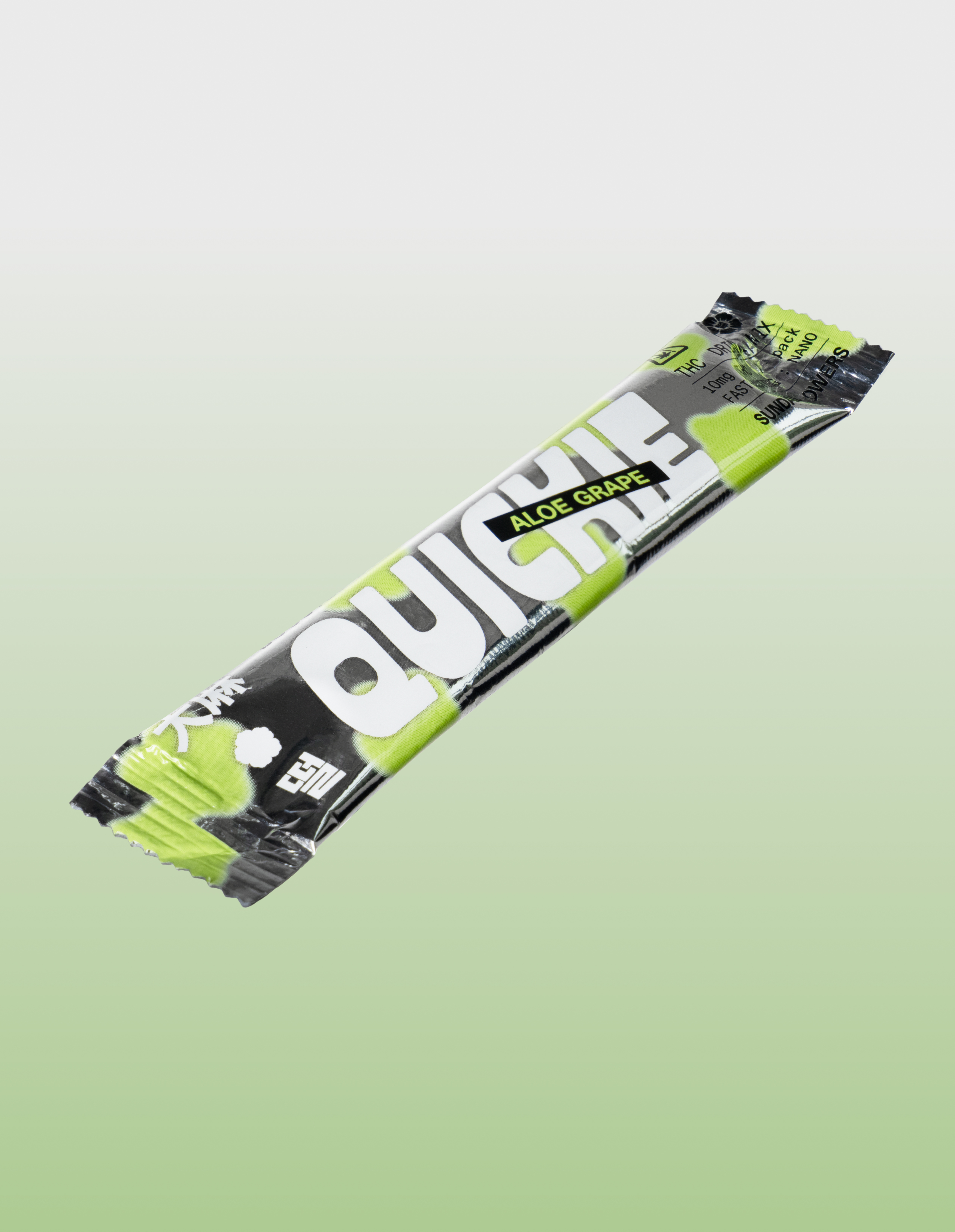 Aloe grape flavored snack bar in green and black packaging.