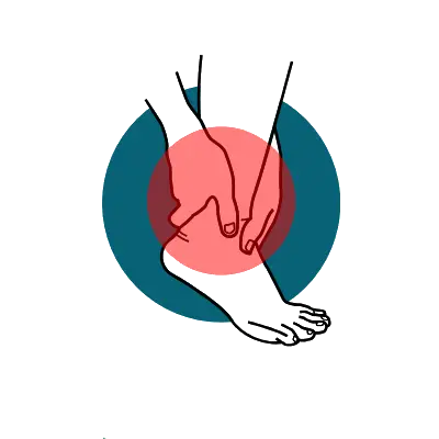 An illustration of a person holding their painful ankle, highlighted with a red circle.