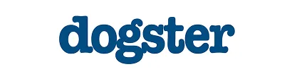 Blue text logo reading 'dogster' on a white background.