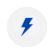 A gray circular icon with a blue lightning bolt in the center.