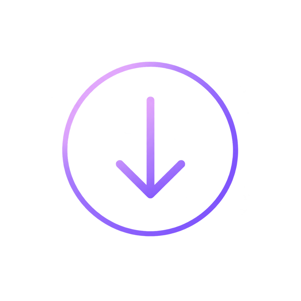 A purple gradient icon of a downward-pointing arrow inside a circle on a white background.