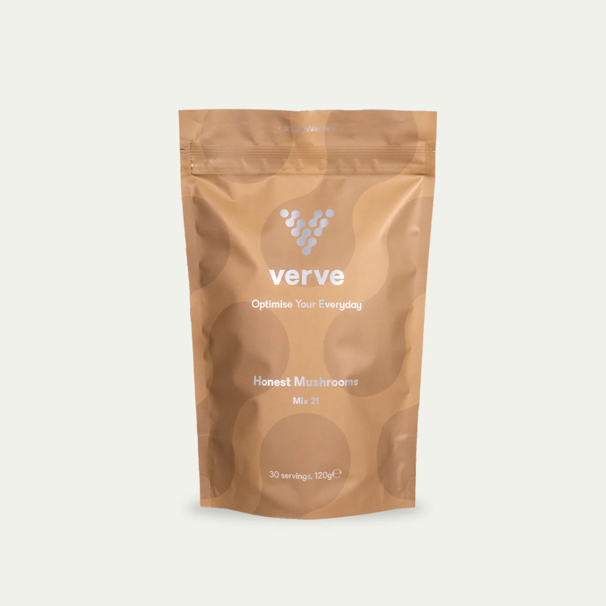 A brown package of Verve Honest Mushrooms Mix 21.
