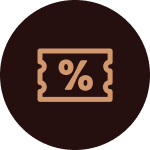 Icon of a ticket with a percentage symbol on a dark background.