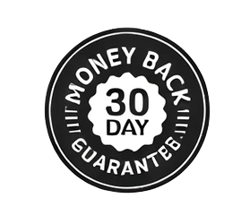 Black and white '30 Day Money Back Guarantee' badge.
