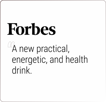 Text with 'Forbes' and a quote about a health drink.