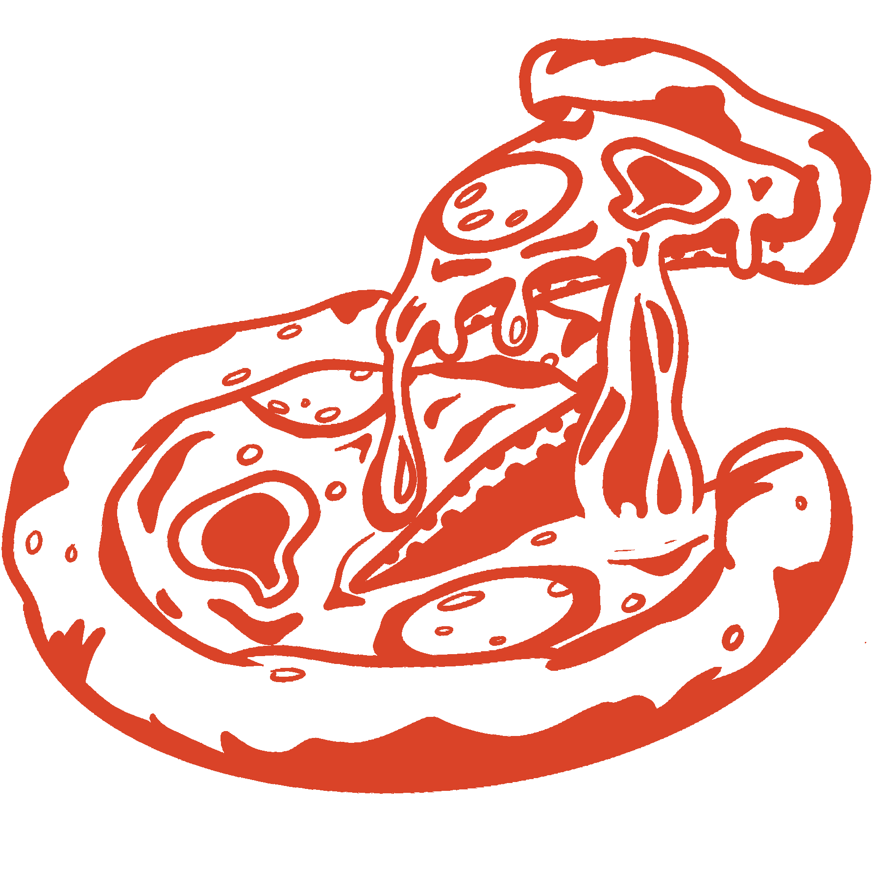 Illustration of a pizza slice being lifted from a whole pizza.